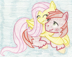 Size: 1216x973 | Tagged: safe, artist:tanis, big macintosh, fluttershy, earth pony, pegasus, pony, fluttermac, male, shipping, snuggling, stallion, straight, traditional art