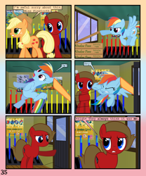 Size: 900x1080 | Tagged: safe, artist:lister-of-smeg, derpibooru import, applejack, rainbow dash, oc, oc:finetooth comb, earth pony, pegasus, pony, comic:horkosworks, comic, female, mare