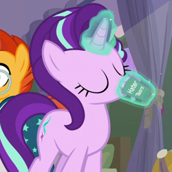 Size: 600x600 | Tagged: safe, edit, edited screencap, screencap, starlight glimmer, sunburst, pony, student counsel, cropped, drama, drinking, meme, starlight drama, starlight drama drama, your tears are delicious