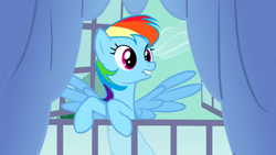 Size: 1280x720 | Tagged: safe, derpibooru import, screencap, rainbow dash, pegasus, pony, spike at your service, female, flying, lip bite, mare, nose wrinkle, scrunchy face, solo