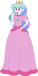 Size: 3000x5977 | Tagged: safe, artist:ambassad0r, princess celestia, principal celestia, equestria girls, absurd resolution, clothes, cosplay, costume, dress, princess peach, princess peachlestia, simple background, solo, super mario bros., transparent background, vector