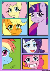 Size: 1238x1742 | Tagged: safe, artist:otakon, derpibooru import, applejack, fluttershy, pinkie pie, rainbow dash, rarity, twilight sparkle, earth pony, pegasus, pony, unicorn, comic, mane six