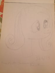 Size: 1851x2448 | Tagged: safe, artist:thefluttrs, fluttershy, pegasus, pony, monochrome, sketch, solo, traditional art