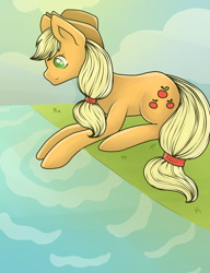 Size: 2300x3000 | Tagged: safe, artist:nyukito, applejack, earth pony, pony, applejack's hat, blonde, blonde mane, blonde tail, female, green eyes, mare, orange coat, solo