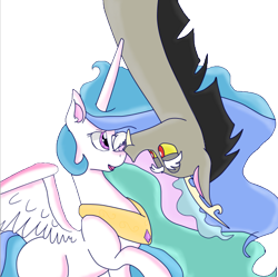 Size: 500x497 | Tagged: safe, artist:bombasticdingo, discord, princess celestia, alicorn, pony, dislestia, female, male, nuzzling, shipping, straight, upside down