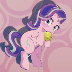 Size: 1378x1378 | Tagged: safe, artist:doran, starlight glimmer, pony, unicorn, candy, cute, eating, female, food, glimmerbetes, lollipop, looking at you, mare, solo