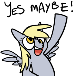 Size: 461x467 | Tagged: safe, artist:goodmode, derpy hooves, pegasus, pony, caption, derp, maybe, simple background, smiling, solo, transparent background, yes