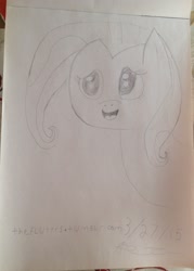 Size: 1754x2448 | Tagged: safe, artist:thefluttrs, fluttershy, pegasus, pony, monochrome, sketch, solo, traditional art