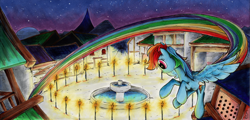 Size: 2000x962 | Tagged: safe, artist:ecmonkey, derpibooru import, rainbow dash, pegasus, pony, avatar the last airbender, parody, scenery, solo, torch