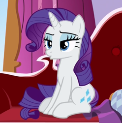 Size: 444x447 | Tagged: safe, screencap, rarity, pony, unicorn, ppov, cropped, female, lidded eyes, mare, sitting, solo