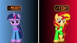 Size: 1920x1080 | Tagged: safe, derpibooru exclusive, sunset shimmer, twilight sparkle, pony, chara, charaset, frisk, twilight friskle, undertale