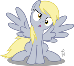 Size: 940x850 | Tagged: safe, artist:mlp-scribbles, derpy hooves, pegasus, pony, confused, cute, derpabetes, female, mare, open mouth, simple background, sitting, solo, spread wings, transparent background, vector, wings