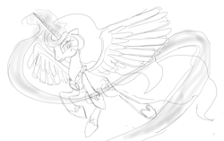 Size: 1280x805 | Tagged: safe, artist:buttercupsaiyan, princess celestia, alicorn, pony, monochrome, sketch, solo