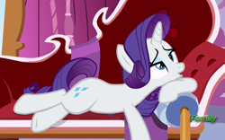 Size: 686x429 | Tagged: safe, screencap, rarity, pony, unicorn, ppov, discovery family logo, fainting couch, reclining, solo