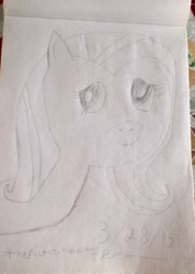 Size: 1616x2276 | Tagged: safe, artist:thefluttrs, fluttershy, pegasus, pony, monochrome, sketch, solo, traditional art