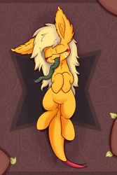 Size: 1000x1500 | Tagged: safe, artist:heir-of-rick, derpibooru import, applejack, monster pony, original species, tatzlpony, cute, impossibly large ears, jackabetes, miss pie's monsters, on back, sleeping, solo, species swap, tatzlbetes, tatzljack, tentacle tongue, tentacles, tongue out, weapons-grade cute