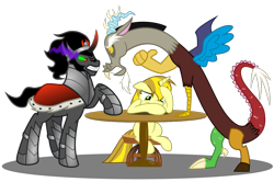 Size: 1048x695 | Tagged: dead source, safe, artist:mercurycraft7, derpibooru import, discord, king sombra, oc, pony, unicorn