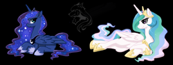 Size: 4724x1787 | Tagged: safe, artist:ogre, princess celestia, princess luna, alicorn, pony, duo, pixiv, royal sisters