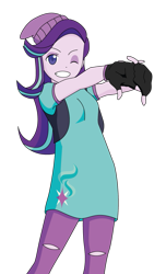 Size: 467x767 | Tagged: safe, artist:lhenao, starlight glimmer, equestria girls, mirror magic, spoiler:eqg specials, anime, anime style, base used, beanie, clothes, female, fingerless gloves, gloves, grin, hat, one eye closed, simple background, smiling, solo, transparent background