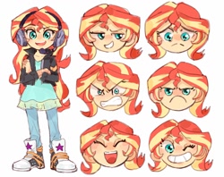 Size: 1024x812 | Tagged: safe, artist:keeerooooo1, sunset shimmer, better together, equestria girls, game stream, clothes, converse, crossed arms, cute, facial expressions, female, headset, headset mic, jacket, shimmerbetes, shoes, simple background, white background