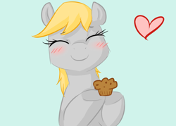 Size: 700x500 | Tagged: safe, artist:jitterbugjive, derpy hooves, pony, food, heart, lovestruck derpy, muffin, solo