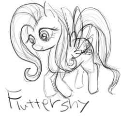 Size: 512x512 | Tagged: safe, fluttershy, pegasus, pony, female, mare, monochrome, sketch, solo