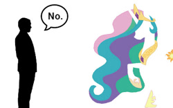 Size: 400x250 | Tagged: safe, artist:guyalie, princess celestia, human, cover art, fimfiction.net link, no, silhouette, simple, simple background, speech bubble