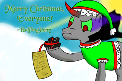 Size: 1800x1200 | Tagged: safe, artist:halflingpony, derpibooru import, king sombra, pony, unicorn, christmas, coal, solo