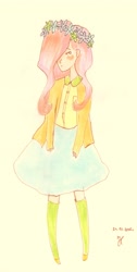 Size: 2799x5563 | Tagged: safe, artist:winterontherooftop, fluttershy, human, clothes, floral head wreath, humanized, solo, sweater, sweatershy