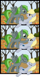 Size: 8333x16016 | Tagged: safe, artist:hourglass-vectors, derpy hooves, oc, oc:forest rain, pony, autumn, comic, female, kissing, leaves, lesbian, tree