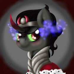 Size: 1366x1366 | Tagged: safe, artist:jonnysalami, derpibooru import, king sombra, pony, unicorn, black mane, male, sharp teeth, solo, sombra eyes, stallion