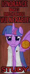 Size: 425x1047 | Tagged: safe, artist:lunarinitiate, derpibooru import, twilight sparkle, twilight sparkle (alicorn), alicorn, pony, crossover, female, mare, poster, propaganda, scientist, solo