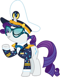 Size: 3000x3847 | Tagged: safe, artist:limedazzle, rarity, pony, unicorn, ppov, bowtie, captain, captain rarity, clothes, eyes closed, hat, open mouth, raised hoof, simple background, solo, transparent background, vector