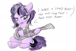 Size: 3000x2004 | Tagged: safe, artist:littleblackraencloud, starlight glimmer, pony, unicorn, alternate hairstyle, boulevard of broken dreams, bracelet, dialogue, emo, female, goth, green day, guitar, jewelry, mare, musical instrument, piercing, pigtails, singing, solo, teenage glimmer, teenager, younger