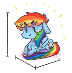 Size: 568x582 | Tagged: safe, artist:xieril, derpibooru import, rainbow dash, pegasus, pony, :>, beanbrows, blushing, chibi, compact, cube, cute, cute cube, dashabetes, female, floppy ears, mare, ponyloaf, prone, simple background, smiling, smol, smoldash, solo, tiny, white background