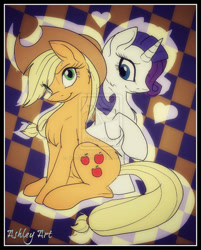 Size: 802x996 | Tagged: safe, artist:candyphantom123, applejack, rarity, earth pony, pony, unicorn, chest fluff, deviantart watermark, female, lesbian, obtrusive watermark, rarijack, shipping, watermark