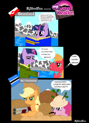 Size: 1024x1405 | Tagged: safe, artist:djsteelfox, applejack, big macintosh, pinkie pie, twilight sparkle, earth pony, pony, africa, botswana, danish, europe, greenland, gun, male, stallion, weapon