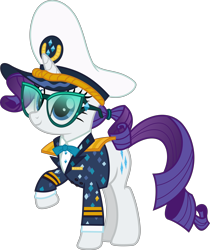 Size: 8727x10394 | Tagged: safe, artist:pink1ejack, rarity, pony, unicorn, ppov, absurd resolution, bowtie, captain, captain rarity, clothes, cute, glasses, inkscape, raised hoof, simple background, smiling, solo, transparent background, vector