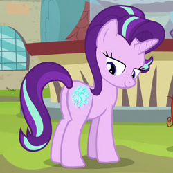 Size: 530x530 | Tagged: safe, screencap, starlight glimmer, pony, unicorn, the parent map, butt, cropped, female, glowing cutie mark, lidded eyes, mare, plot, solo