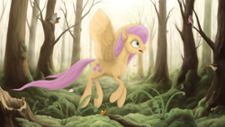 Size: 1920x1080 | Tagged: safe, artist:phiktorial, fluttershy, pegasus, pony, female, mare, pink mane, solo, yellow coat