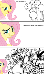 Size: 642x1083 | Tagged: safe, fluttershy, pegasus, pony, drama, drama bait, flamewar, grammar error, meme, nobody is right, op is a cuck, op is trying to start shit, trollbait