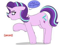 Size: 2265x1687 | Tagged: safe, artist:anonymous, starlight glimmer, pony, unicorn, /mlp/, 4chan, dialogue, drawthread, female, floppy ears, looking down, mare, open mouth, pointing, question, reaction image, solo, text