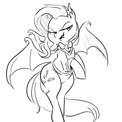 Size: 900x900 | Tagged: safe, artist:glacierclear, fluttershy, bat pony, pony, clothes, fangs, flutterbat, monochrome, ponytones outfit, shirt, solo, spread wings