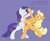 Size: 1211x998 | Tagged: safe, artist:joey darkmeat, artist:thepolymath, edit, applejack, rarity, earth pony, pony, unicorn, backbend, belly button, bipedal, dancing, female, flexible, foreplay, lesbian, rarijack, shipping