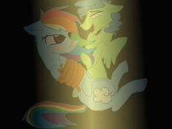 Size: 800x600 | Tagged: safe, artist:mlplover789, derpibooru import, rainbow dash, oc, oc:twister, pegasus, pony, fanfic:piercing the heavens, bondage, bound, fanfic art, gag, rainbond dash, tied up