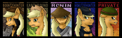 Size: 2500x790 | Tagged: safe, artist:kukotte, applejack, earth pony, pony, bounty hunter, earthbound applejack, samurai, soldier