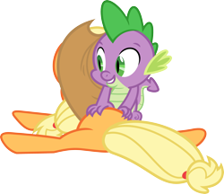Size: 3544x3066 | Tagged: safe, artist:porygon2z, applejack, spike, dragon, earth pony, pony, applespike, female, flank, love, male, massage, plot, scratching, shipping, simple background, straight, transparent background, vector