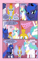 Size: 792x1224 | Tagged: safe, artist:henbe, princess celestia, princess luna, oc, oc:iron heart, alicorn, pony, comic, pity the poor stud, royal guard, royal sisters, wingboner