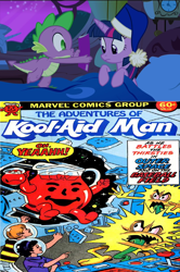 Size: 1284x1932 | Tagged: safe, derpibooru import, spike, twilight sparkle, twilight sparkle (alicorn), alicorn, dragon, pony, power ponies (episode), adventures of the kool-aid man, comic book meme, exploitable meme, female, kool-aid, kool-aid man, mare, meme, obligatory pony, thirsties