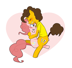 Size: 997x946 | Tagged: safe, artist:kanagu, cheese sandwich, pinkie pie, earth pony, pony, cheesepie, female, hug, male, pixiv, shipping, straight